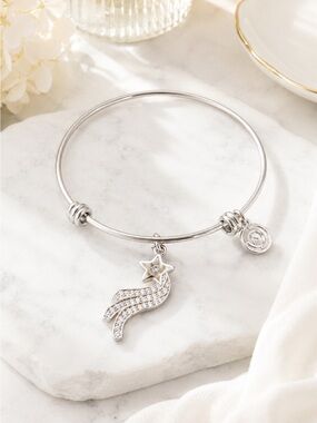 Love This Life CZ Shooting Star Charm Bracelet Silver Expandable Gift Boxed